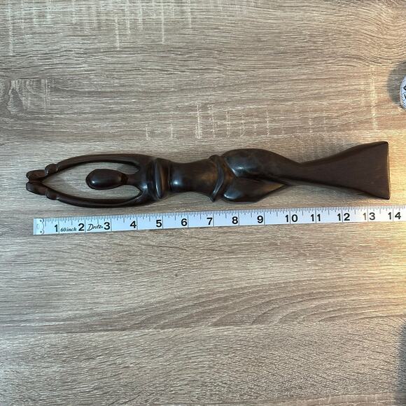 Wooden Statue of Dancing Woman Tribal 13" Tall African The Dancer Carved Ebony - Picture 8 of 8